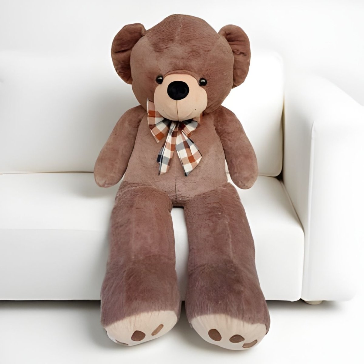 Giant Brown Huggable Teddy Bear with Plaid Bow 63 In. - Flowers to Nepal - FTN
