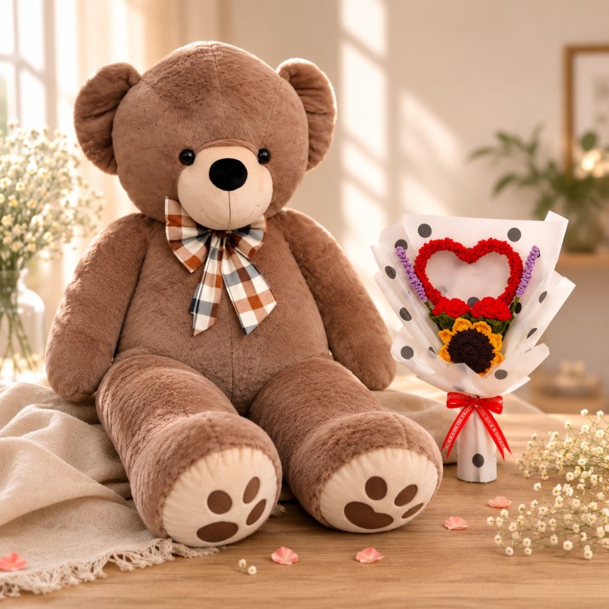Giant Teddy & Crochet Love Flower Gift Set - Flowers to Nepal - FTN