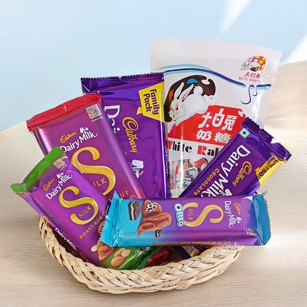 Gift Basket of Cadbury & White Rabbit Chocolates - Flowers to Nepal - FTN