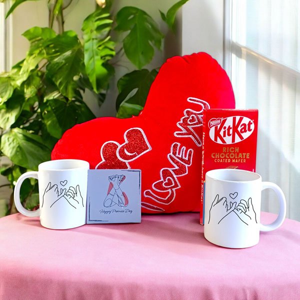 Gift with Love Cushion & Couple Mugs - Card Free - Flowers to Nepal - FTN