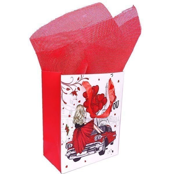 Girl Car Design Red Heart Paper Bag (1 - 3 Items) - Flowers to Nepal - FTN