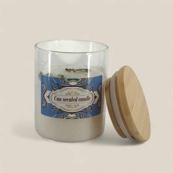 Glass Scented Candle Wooden Lid (Design may vary) - Flowers to Nepal - FTN