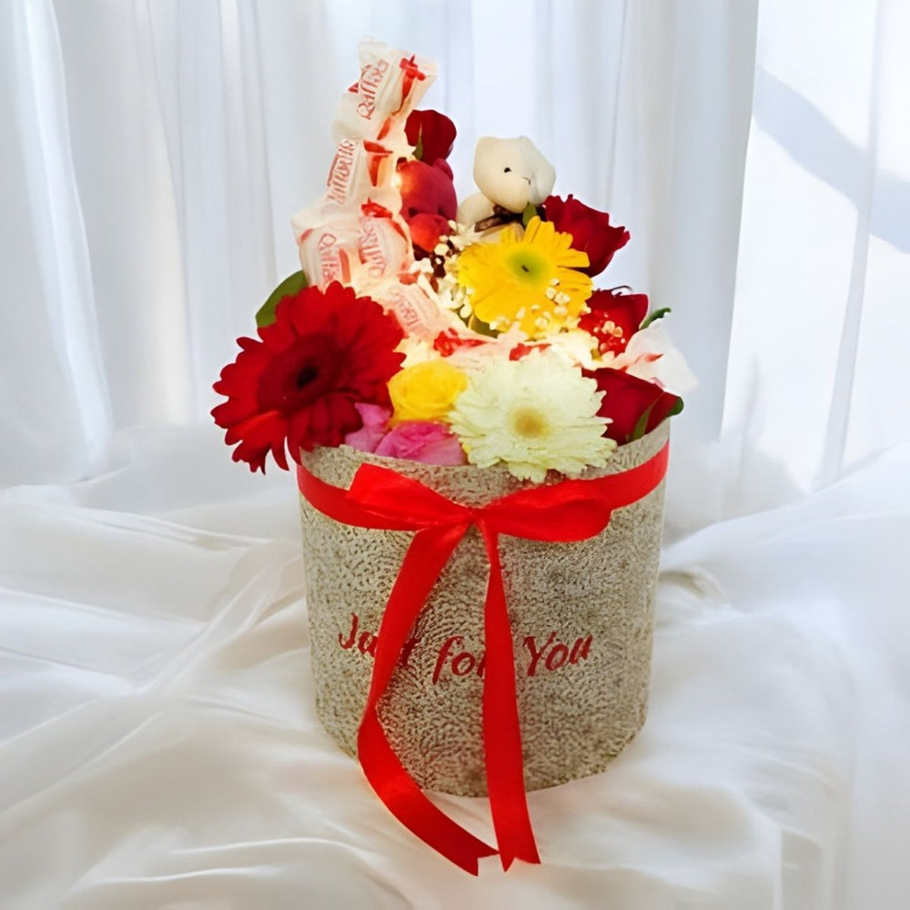 Glowing Floral Gift Box with Teddy & Chocolates - Flowers to Nepal - FTN