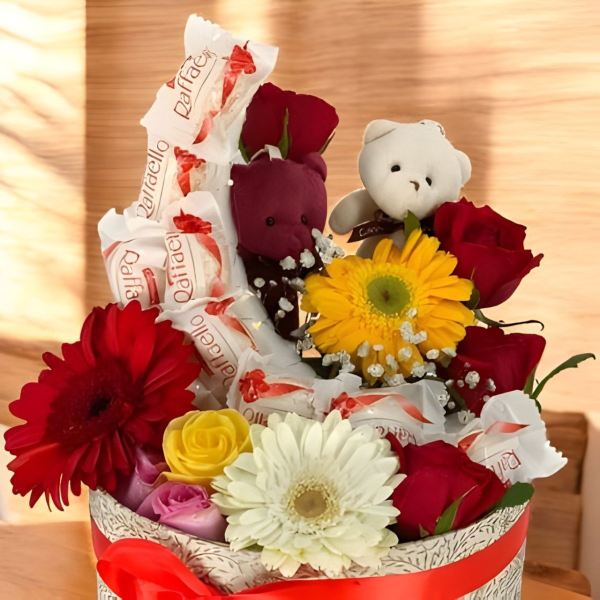 Glowing Floral Gift Box with Teddy & Chocolates - Flowers to Nepal - FTN