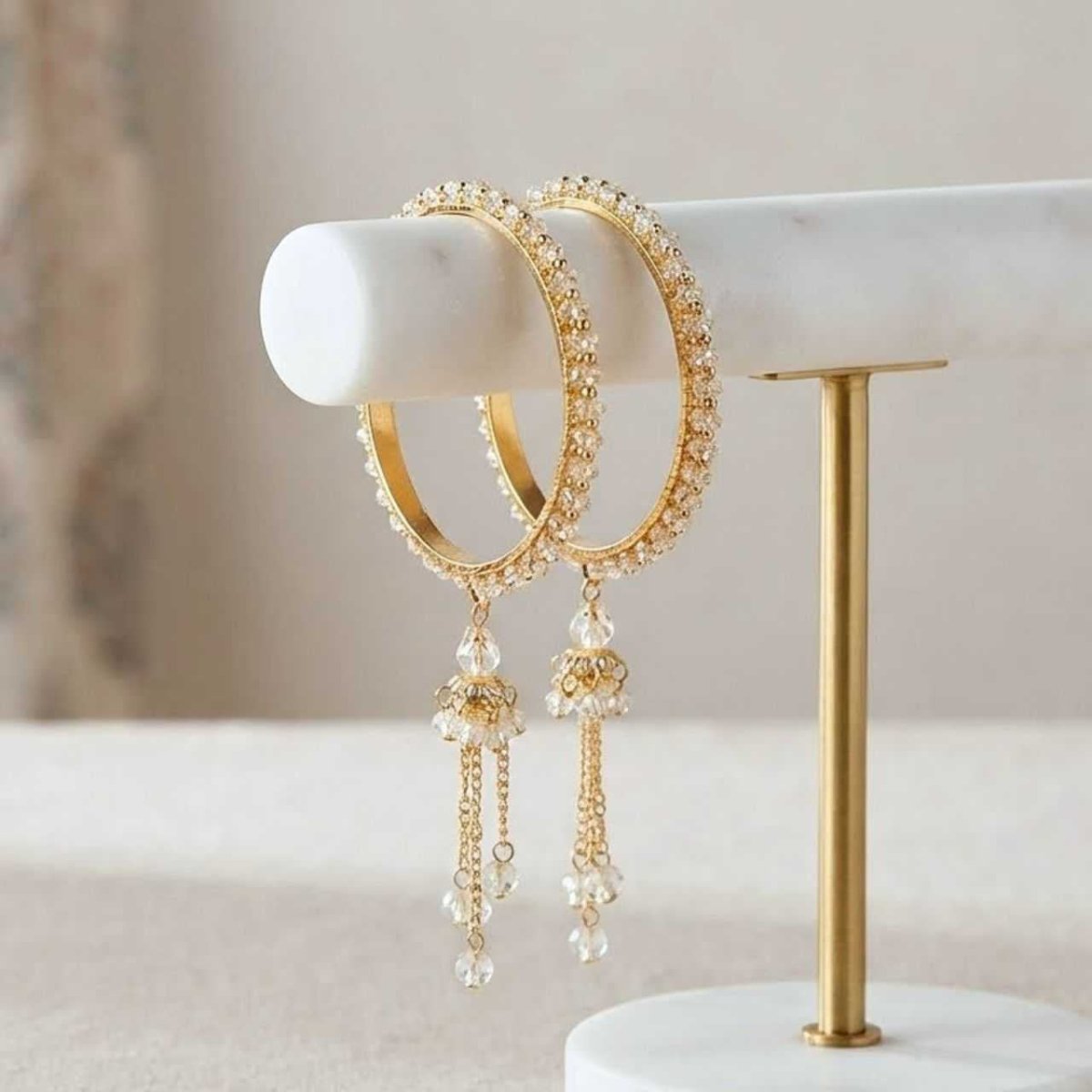 Gold Crystal Tassel Bangles – Set of 2 - Flowers to Nepal - FTN