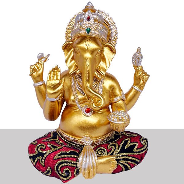 Gold Poly - resin Ganesh ji Holding Modak Statue - Flowers to Nepal - FTN