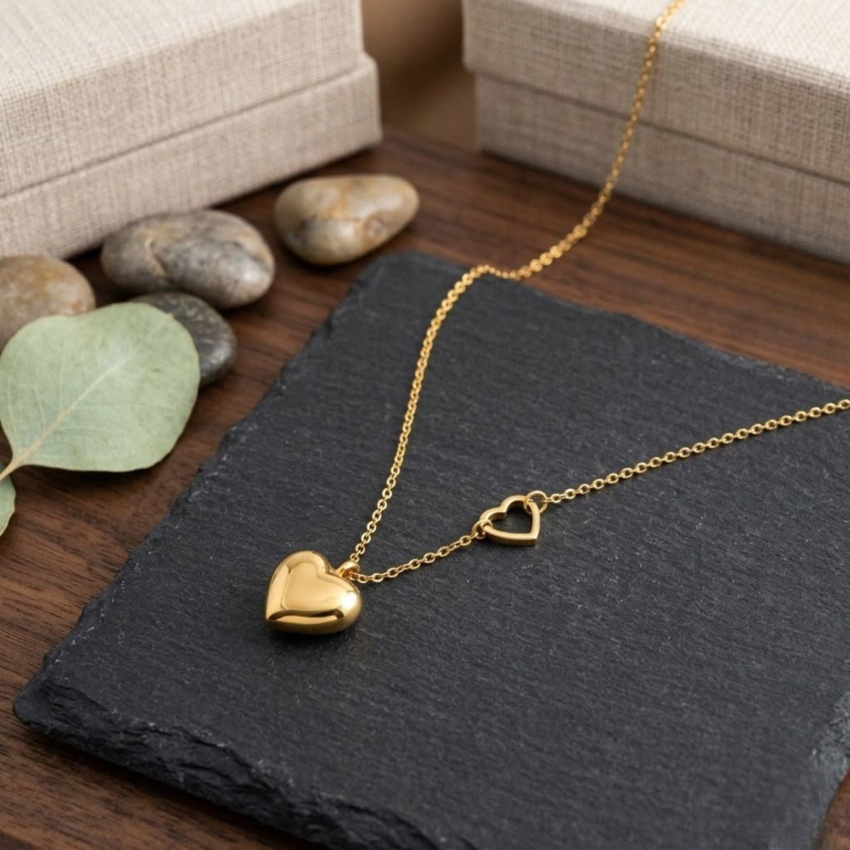 Golden Double Heart Pendant Necklace - Flowers to Nepal - FTN