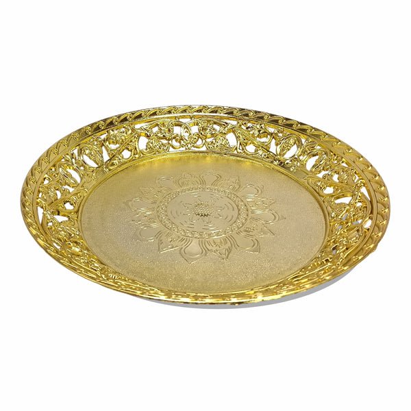 Golden Floral Round Tray - 10 inches - Flowers to Nepal - FTN