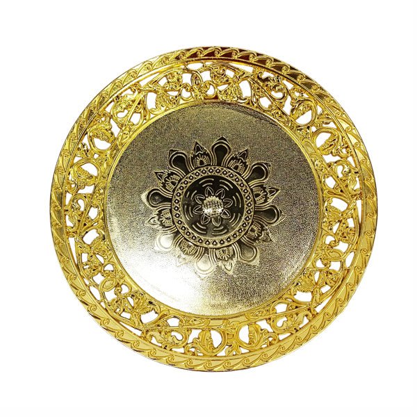 
                  
                    Golden Floral Round Tray - 10 inches - Flowers to Nepal - FTN
                  
                