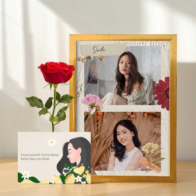 Golden Memories Personalized Frame & Rose Gift - Flowers to Nepal - FTN