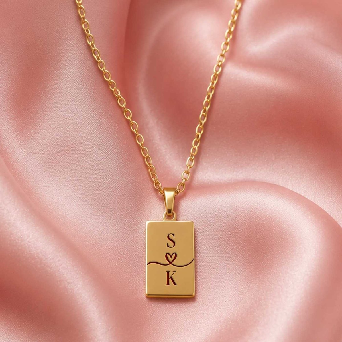 Good Luck Engraved Gold Necklace with Couple Initial Letter Engraving - Flowers to Nepal - FTN