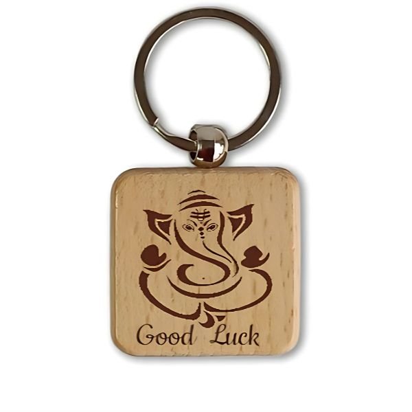 Good Luck Ganesha Engraved Wooden Keyring - Flowers to Nepal - FTN