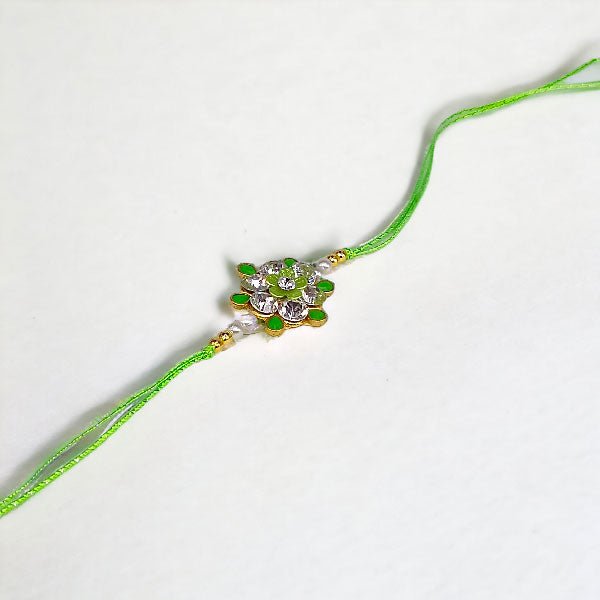 Green and White Stone Design Rakhi - Flowers to Nepal - FTN