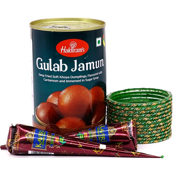 Green Bangles & Mehendi with Gulab Jamun - Flowers to Nepal - FTN