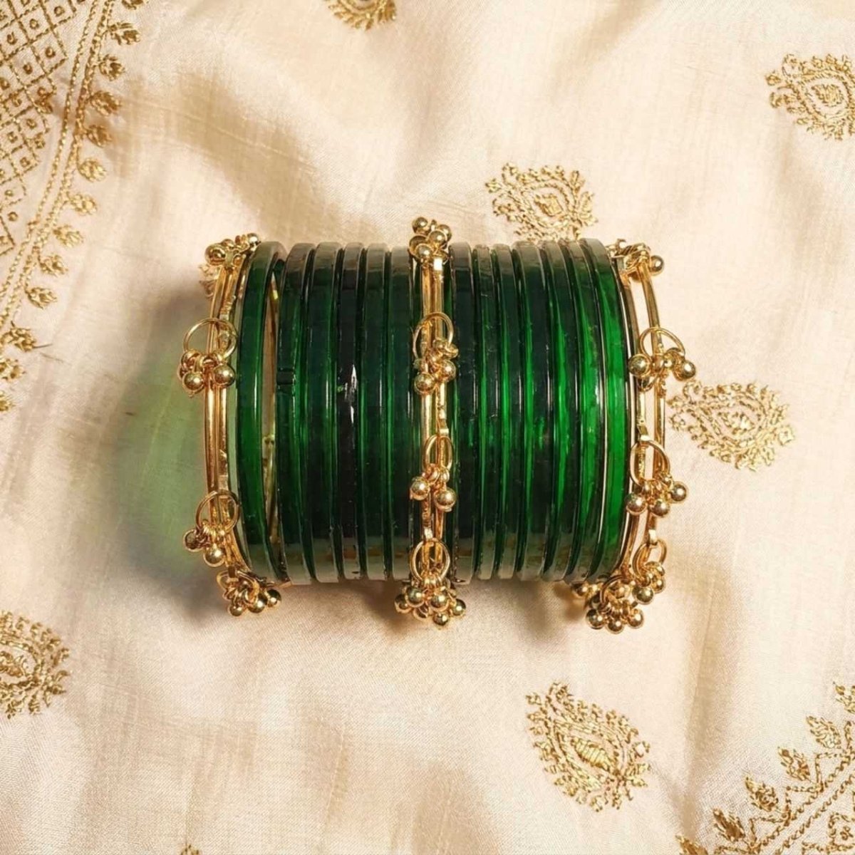 Green Chura & Golden Bangles Combo - Flowers to Nepal - FTN