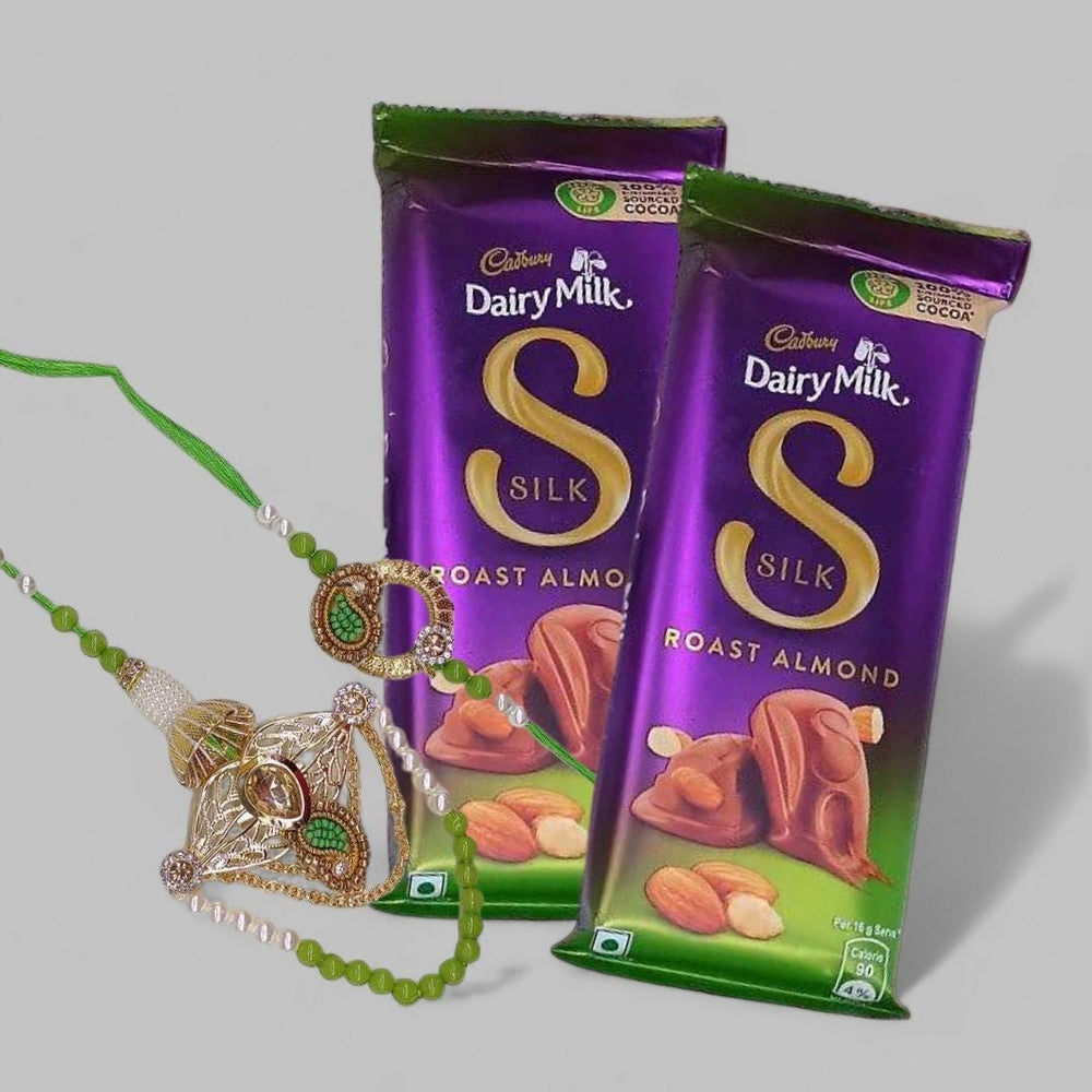 Green Rakhi Set and Dairy - milk Combo - Flowers to Nepal - FTN