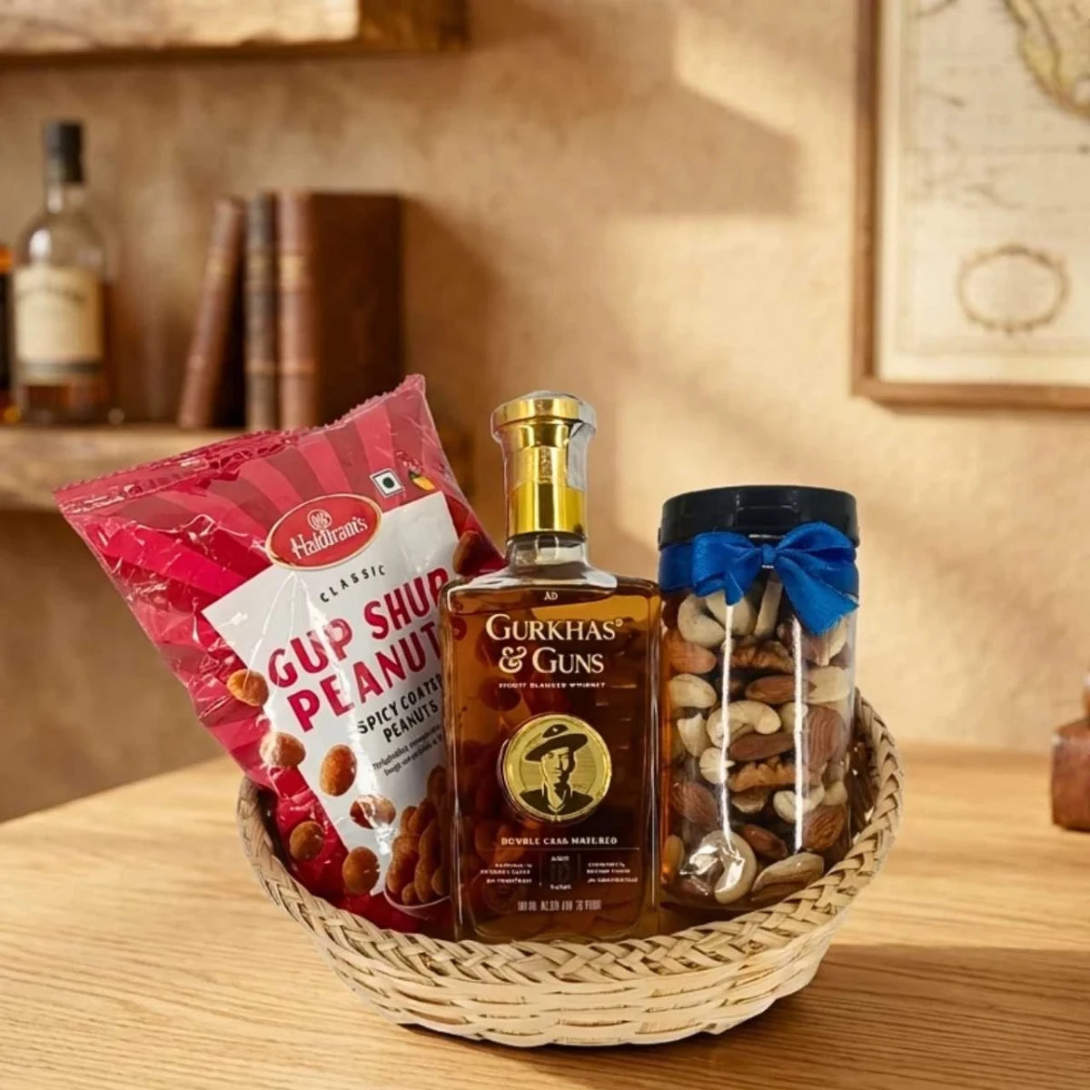 Gurkhas Whisky & Mixed Nuts Gift Basket - Flowers to Nepal - FTN