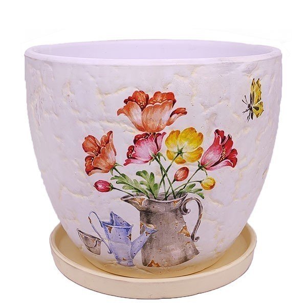 Hand Painted Vase with Plate 6" - Flowers to Nepal - FTN