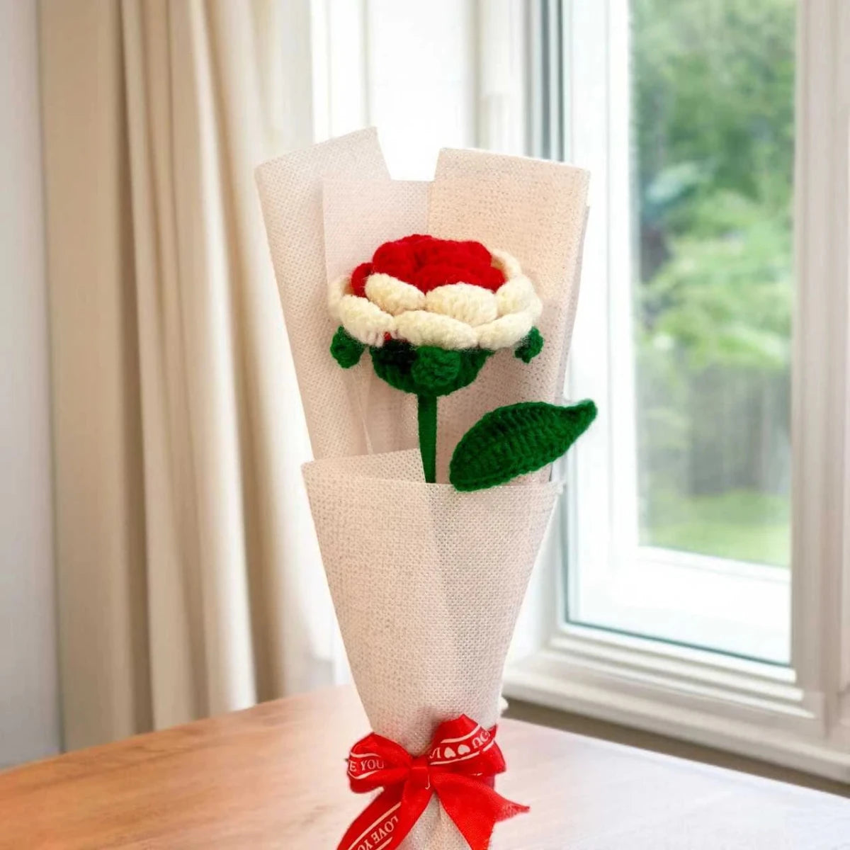 Handmade Crochet Red & White Rose Bouque - Flowers to Nepal - FTN