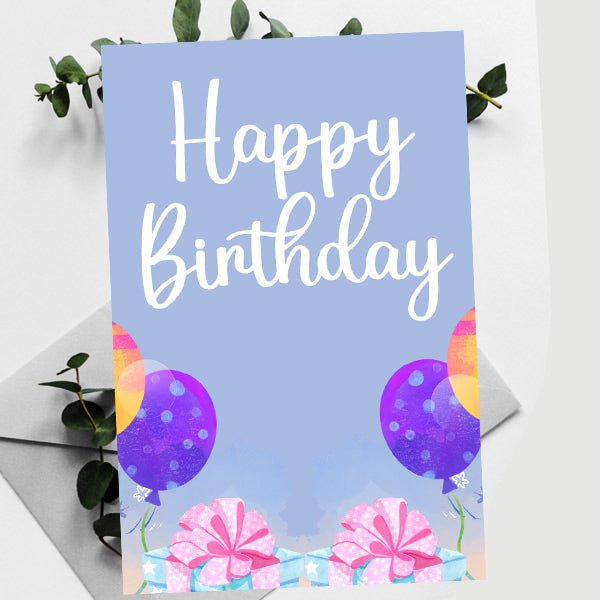 Happy Birthday Card with Balloon and Gift Design - Flowers to Nepal - FTN