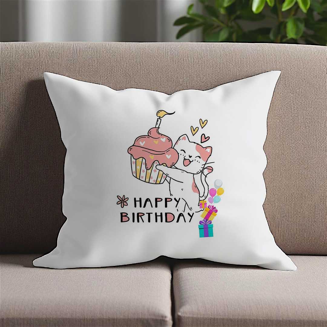 Happy Birthday Printed White Cushion - Flowers to Nepal - FTN