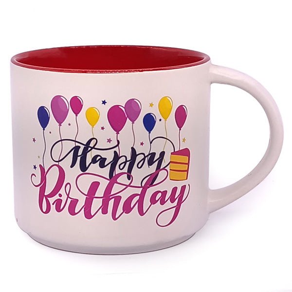 Happy Birthday Printed White|Red Ceramic Mug - Flowers to Nepal - FTN