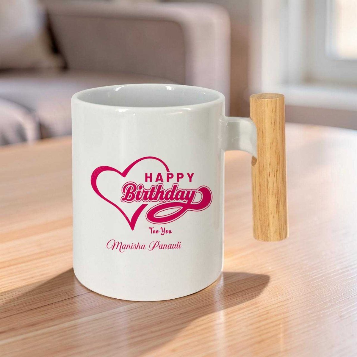Happy Birthday Wooden Handle Mug with Name - Flowers to Nepal - FTN