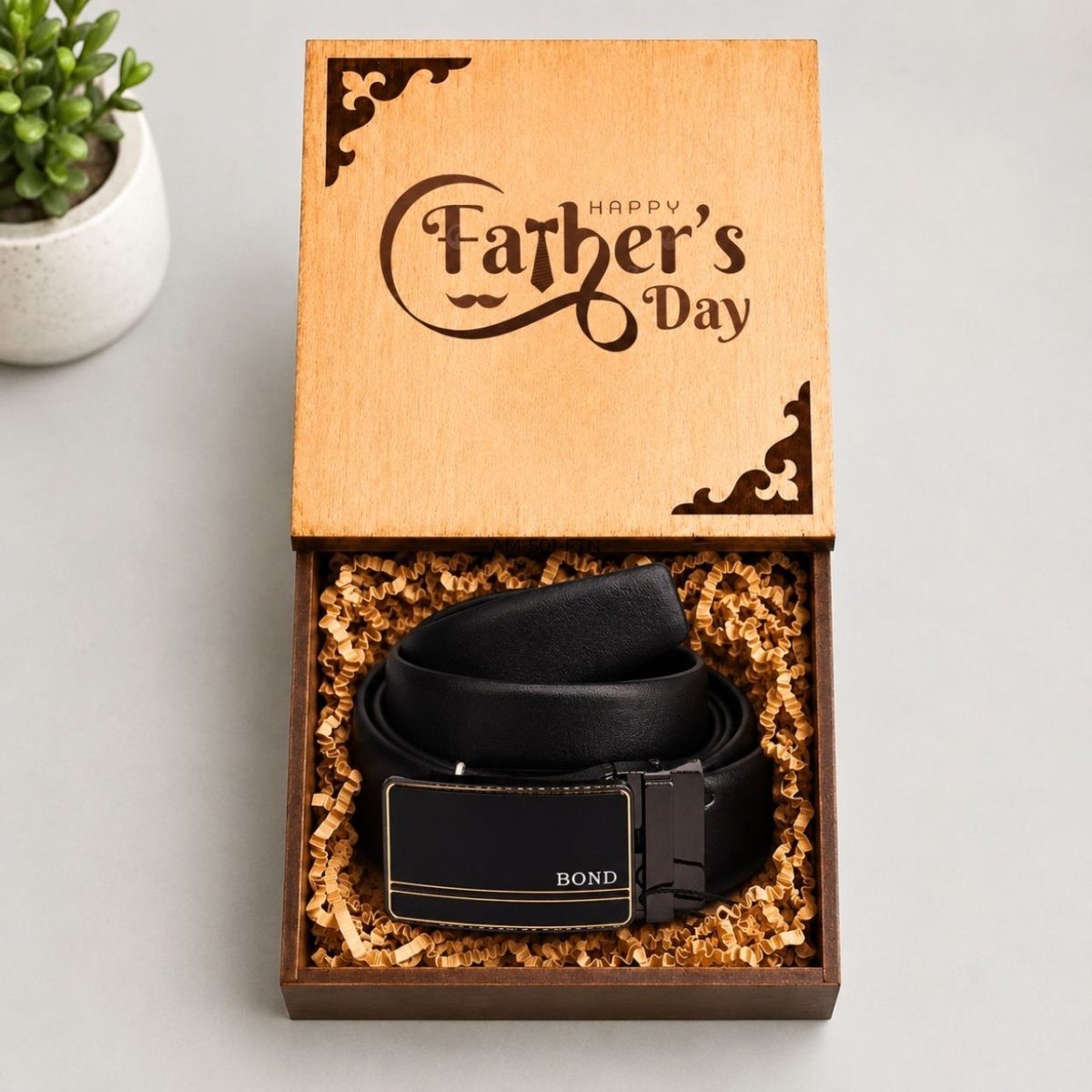 Happy Father’s Day Leather Belt Wooden Gift Set - Flowers to Nepal - FTN