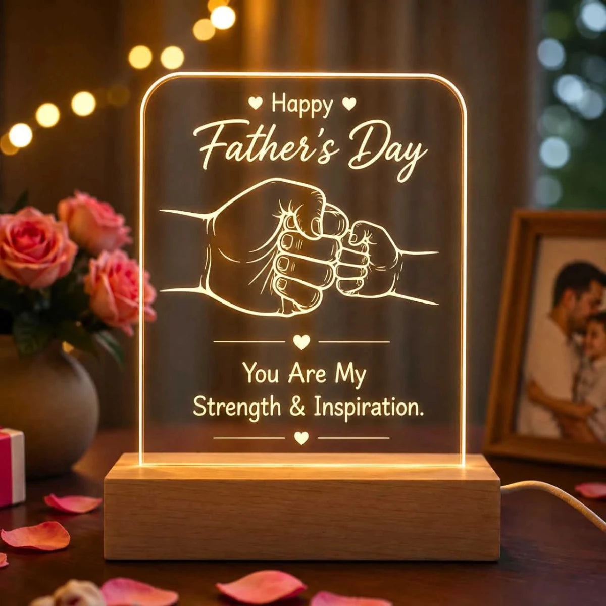 Happy Father’s Day LED Acrylic Light with Wooden Base - Flowers to Nepal - FTN