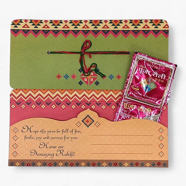 
                  
                    Happy Raksha Bandhan Greeting Card with Rakhi - Flowers to Nepal - FTN
                  
                