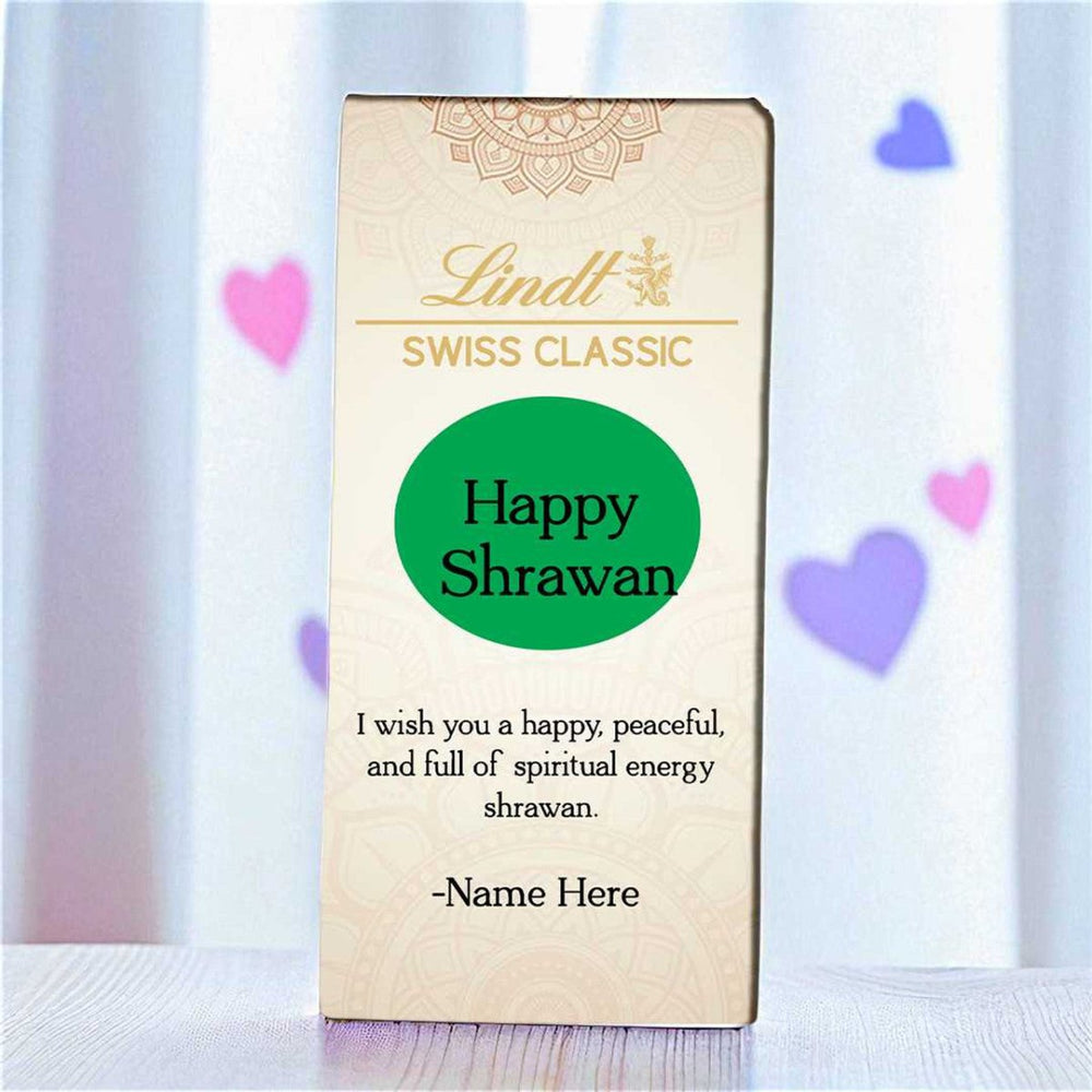 Happy Shrawan with Name Printed on Lindt Swiss Classic 100g - Flowers to Nepal - FTN