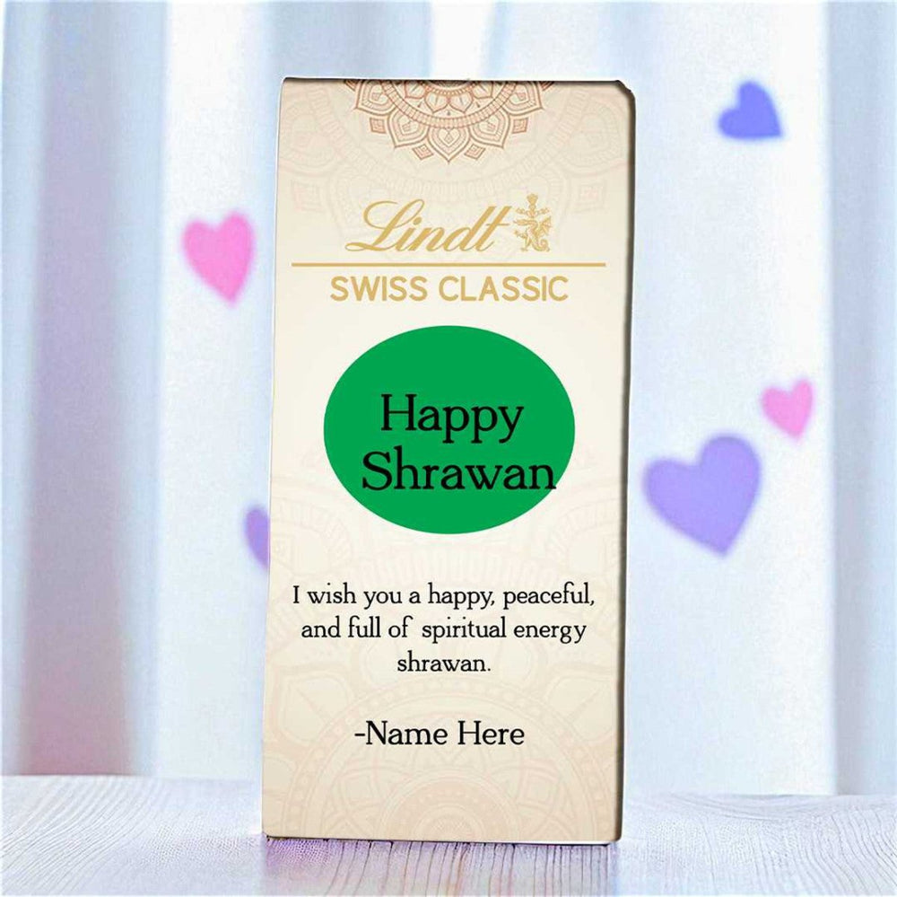 Happy Shrawan with Name Printed on Lindt Swiss Classic 100g - Flowers to Nepal - FTN