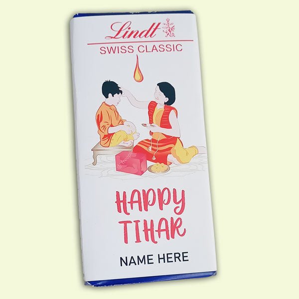 Happy Tihar Custom Name Printed Lindt White Chocolate - Flowers to Nepal - FTN