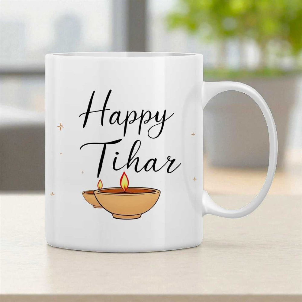 'Happy Tihar' Printed On Ceramic Mug - Flowers to Nepal - FTN