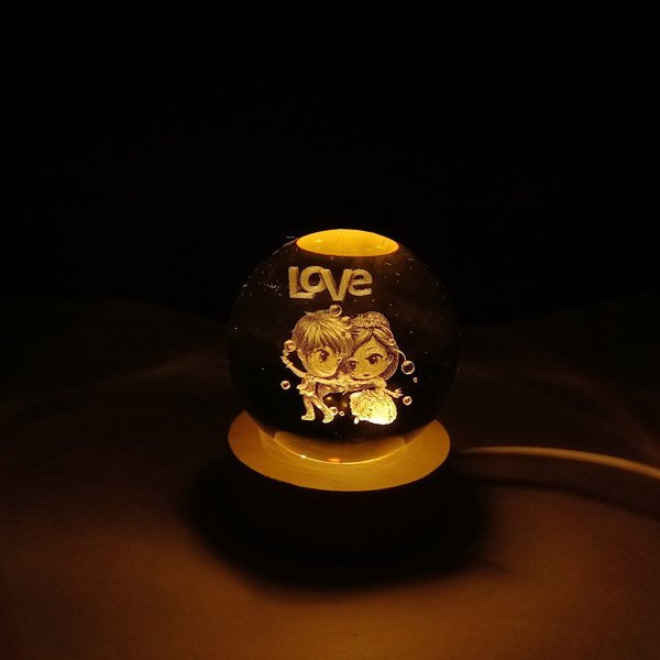 Happy Valentine's Day Engraved Crystal Ball Lamp - Flowers to Nepal - FTN