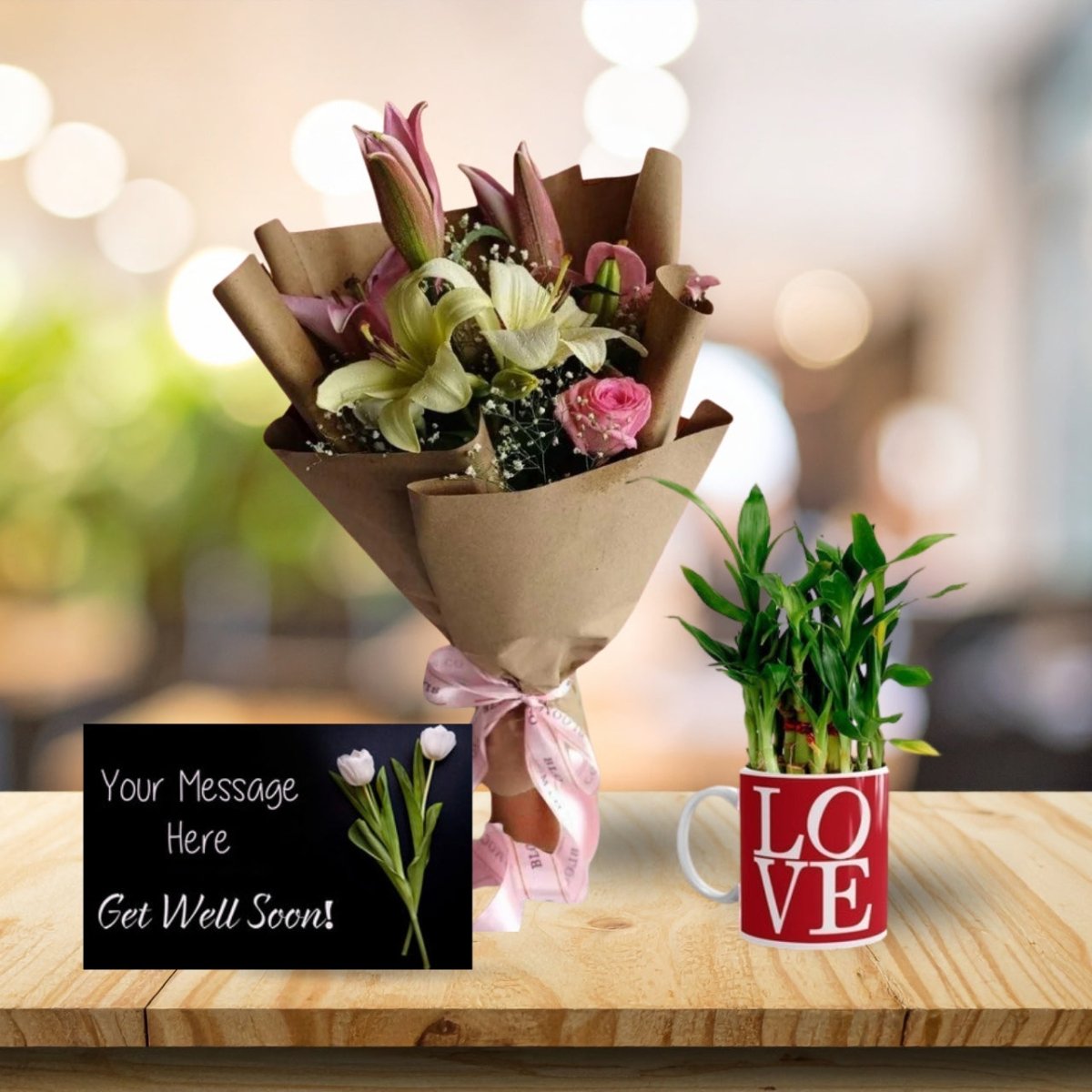 Healing Wishes Gift Set with Lucky Bamboo and Roses - Flowers to Nepal - FTN