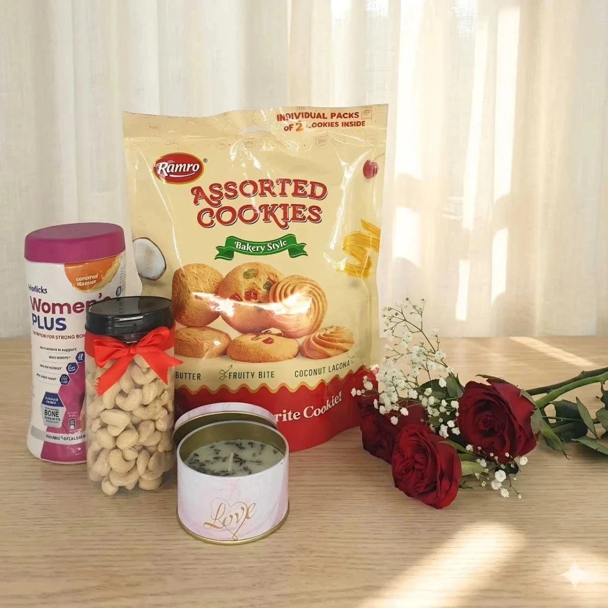 Healthy & Cozy Gift Combo with Roses and Sweet Treats - Flowers to Nepal - FTN