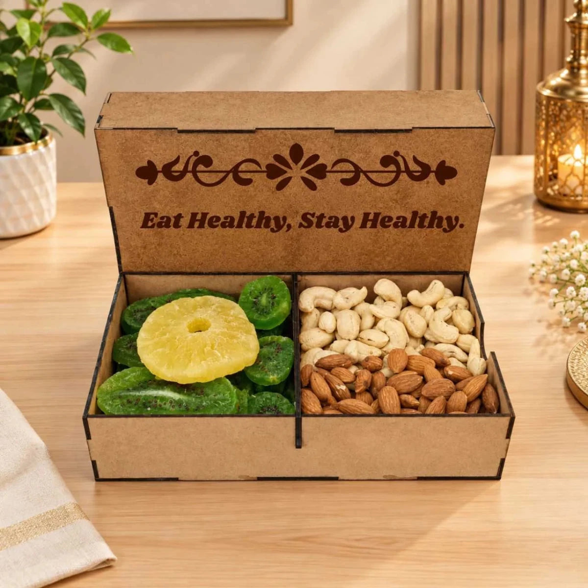 Healthy Dry Fruits Wooden Gift Box - Flowers to Nepal - FTN