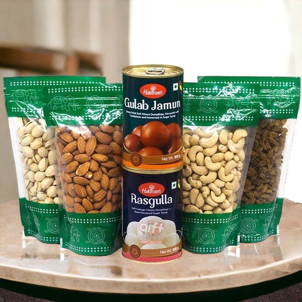 Healthy Dry Nuts With Haldiram's Sweets Combo - Flowers to Nepal - FTN