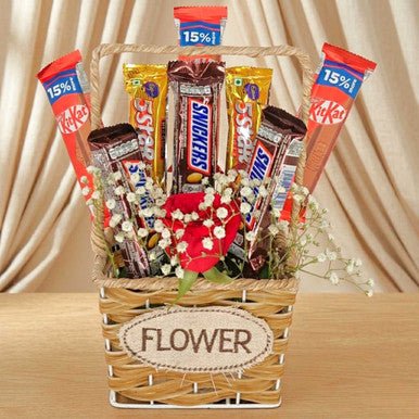 Heartfelt Single Rose Chocolate Basket - Flowers to Nepal - FTN