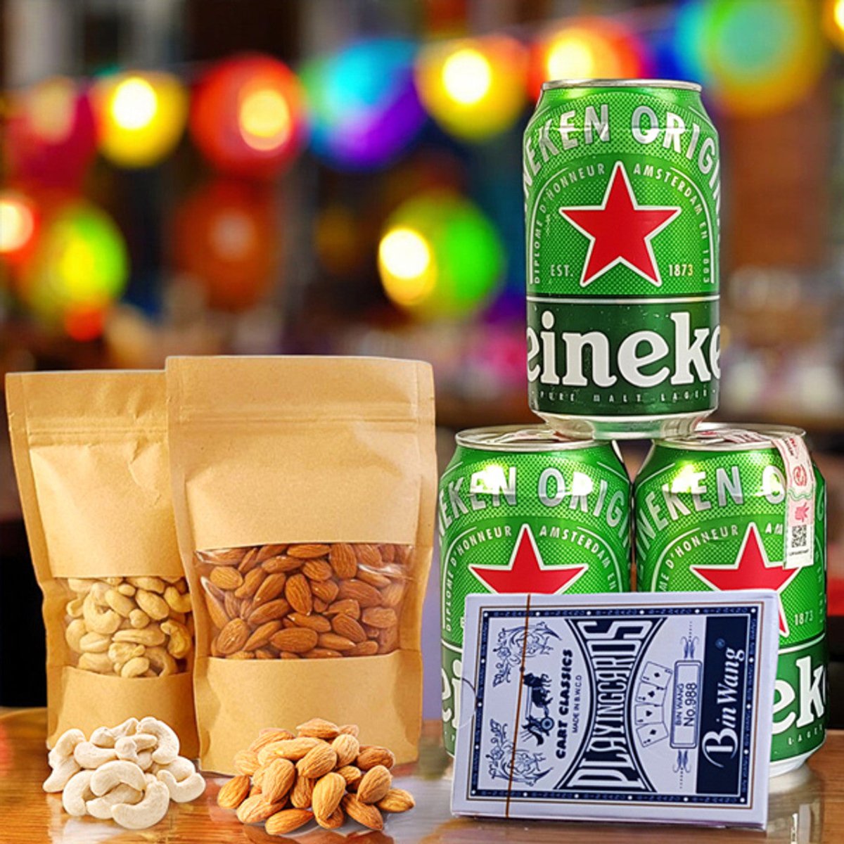 Heineken Gift Pack with Dry Nuts & Cards - Flowers to Nepal - FTN