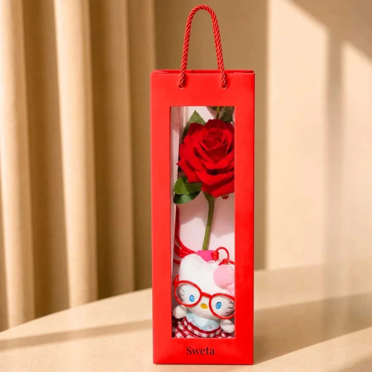 Hello Kitty Keychain & Artificial Red Rose Gift Combo - Flowers to Nepal - FTN