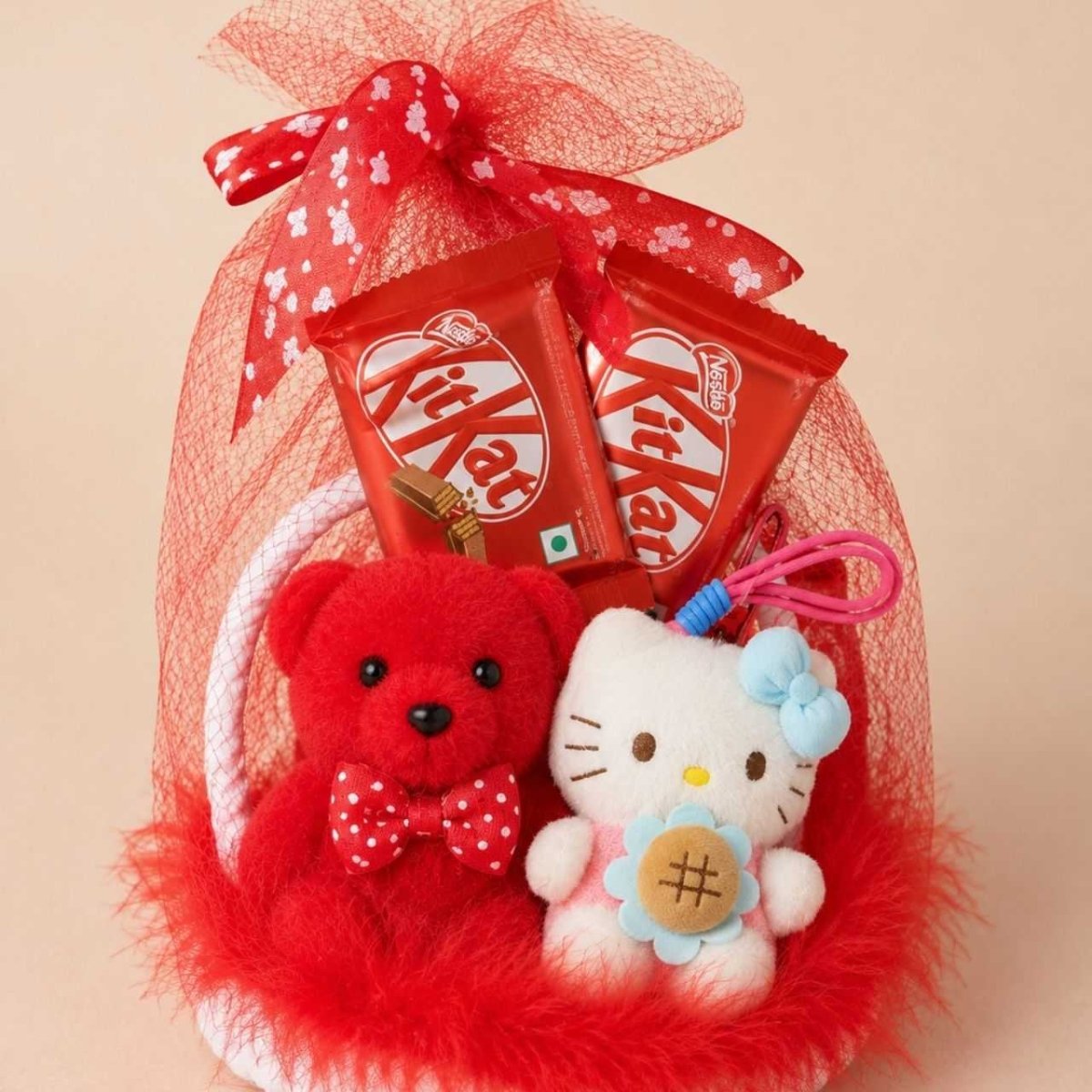Hello Kitty Teddy & KitKat Combo Basket - Flowers to Nepal - FTN