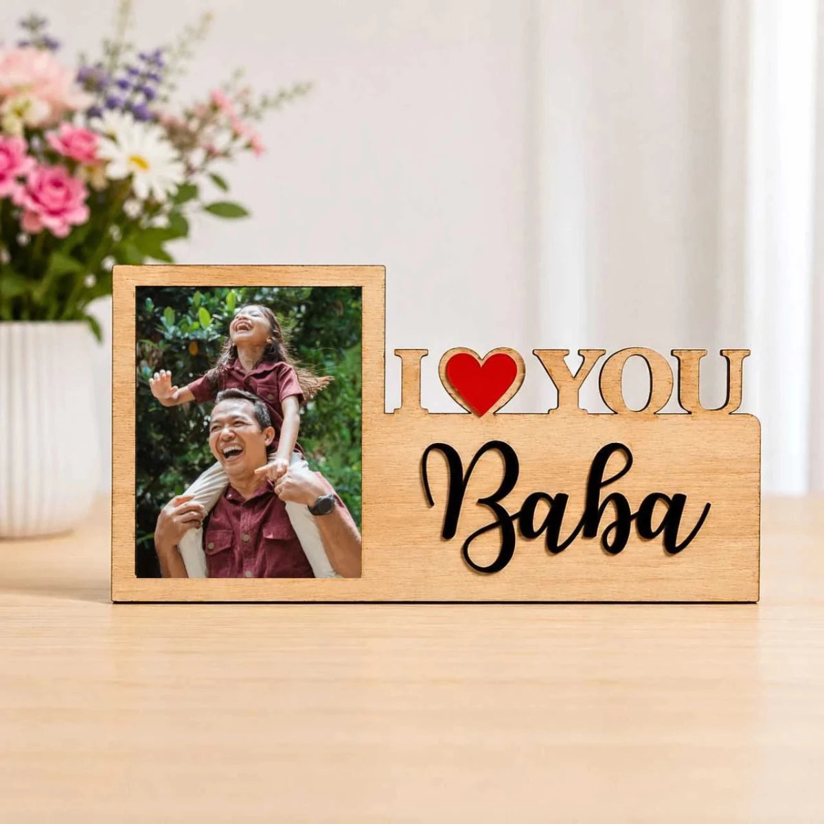 I Love You Baba Personalized Wooden Photo Frame - Flowers to Nepal - FTN