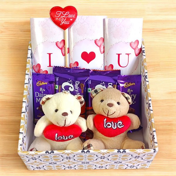 I Love You Chocolate Gift Box with Mini Soft Bears - Flowers to Nepal - FTN