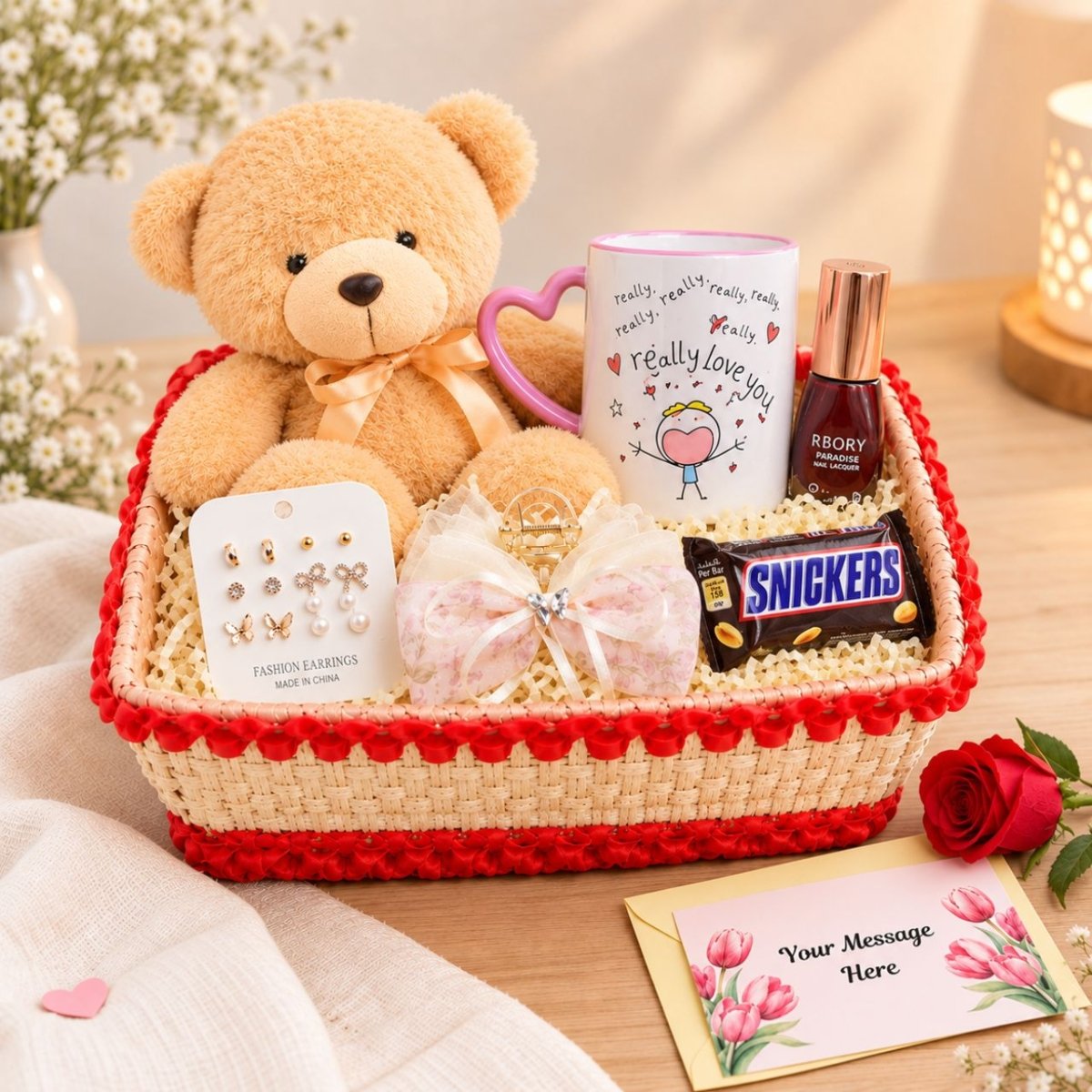 I Really Love You Teddy & Beauty Gift Basket - Flowers to Nepal - FTN