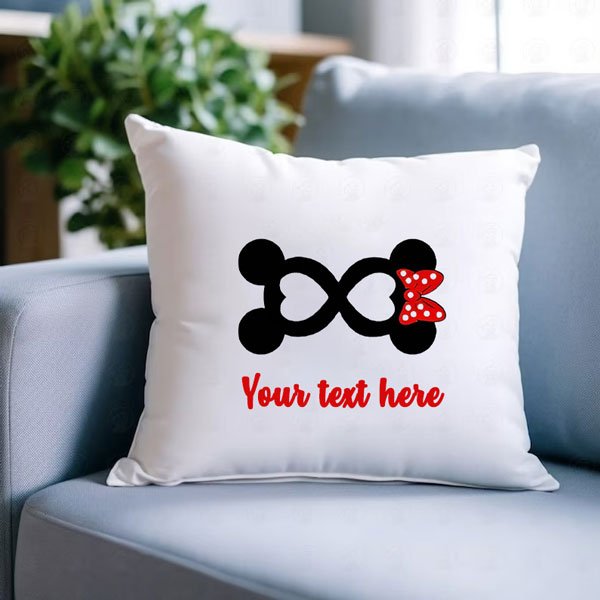 Infinity Love Cushion with Mickey Couple Design - Flowers to Nepal - FTN