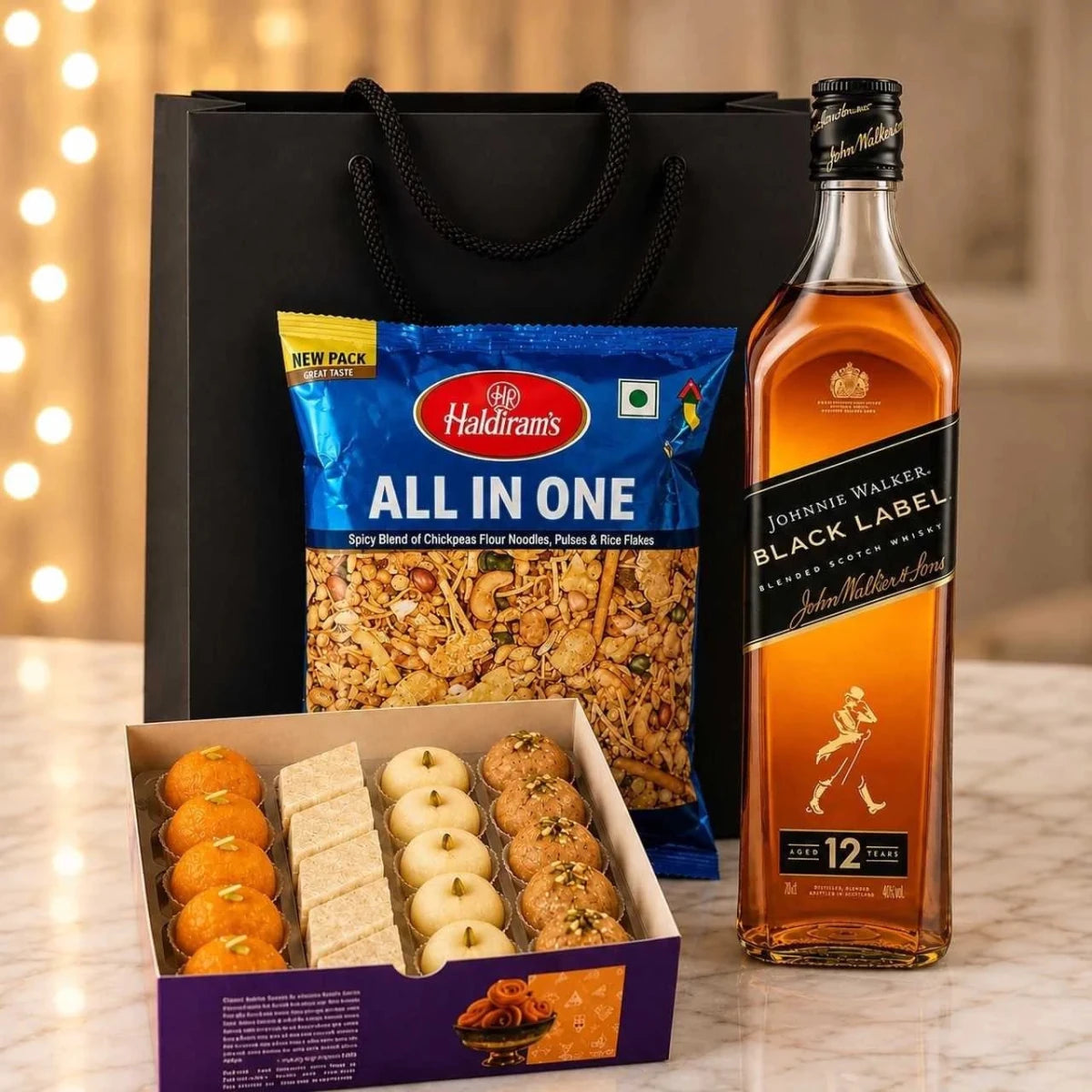 Johnnie Walker Black Label & Assorted Mithai Gift Hamper - Flowers to Nepal - FTN