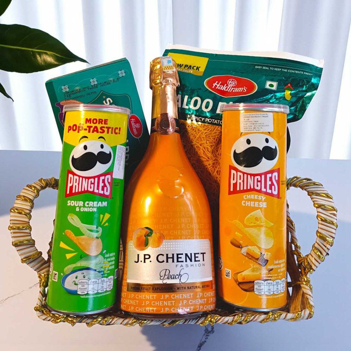 JP Chenet Sparkling Wine & Snacks In Basket - Flowers to Nepal - FTN
