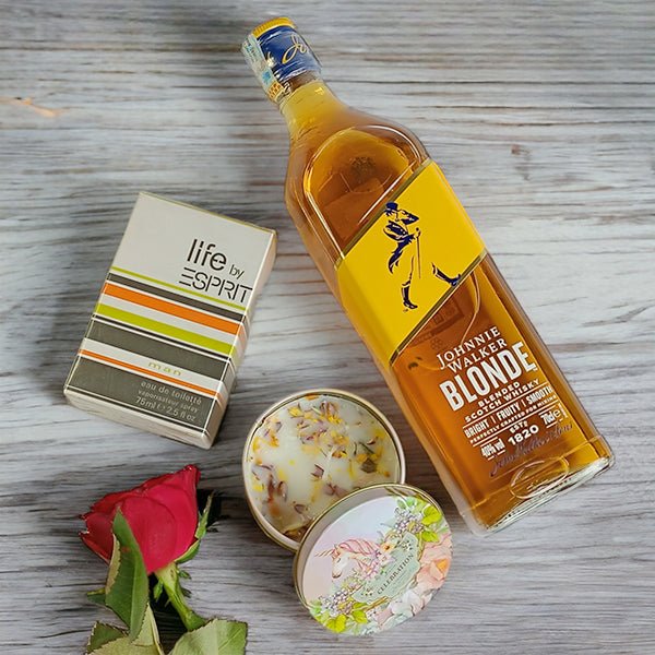 Jw Blonde whisky with Candle and Perfume - Flowers to Nepal - FTN